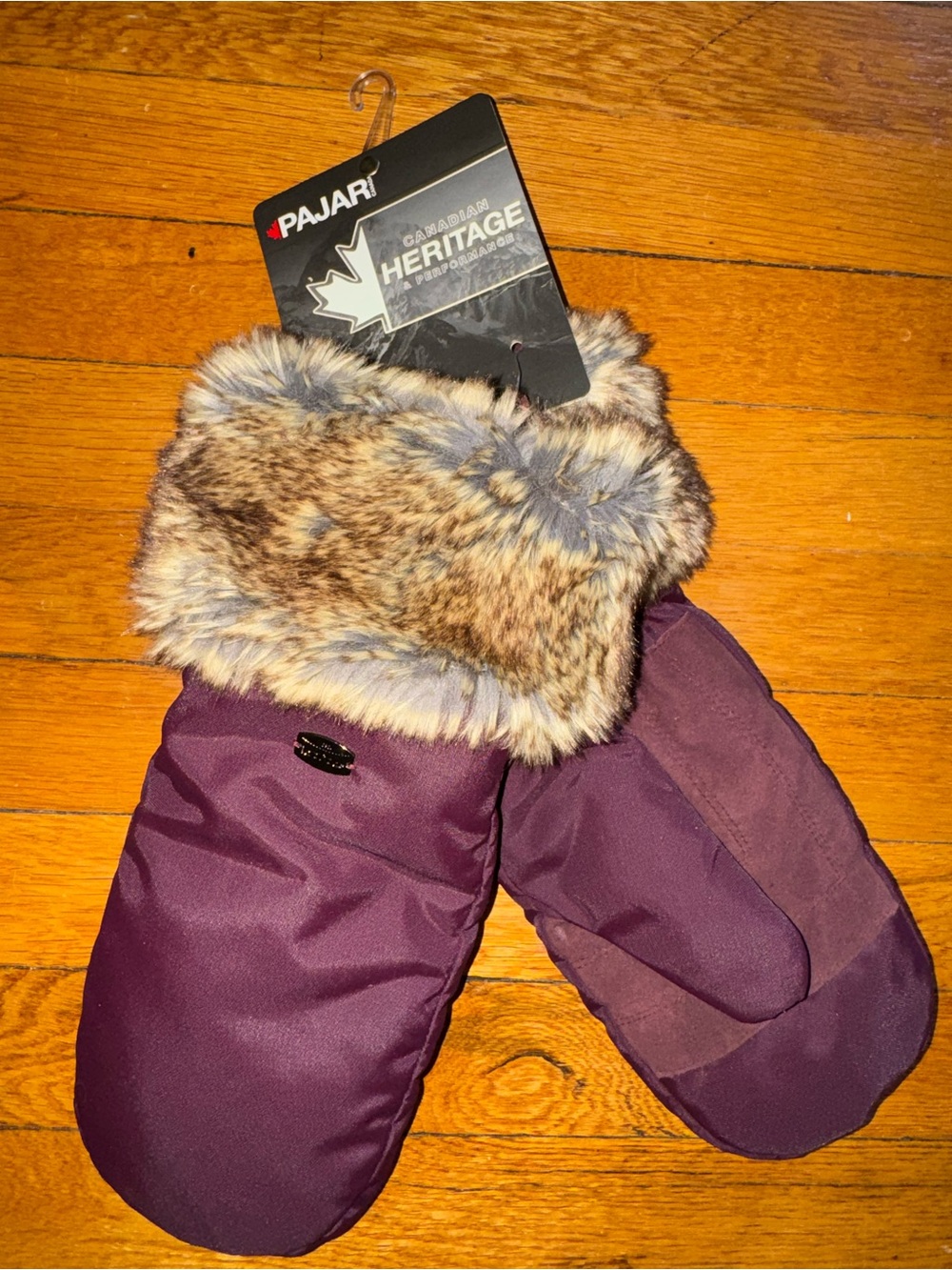 PAJAR Reid Burgundy Mittens Faux Fur Trim M/L NWT